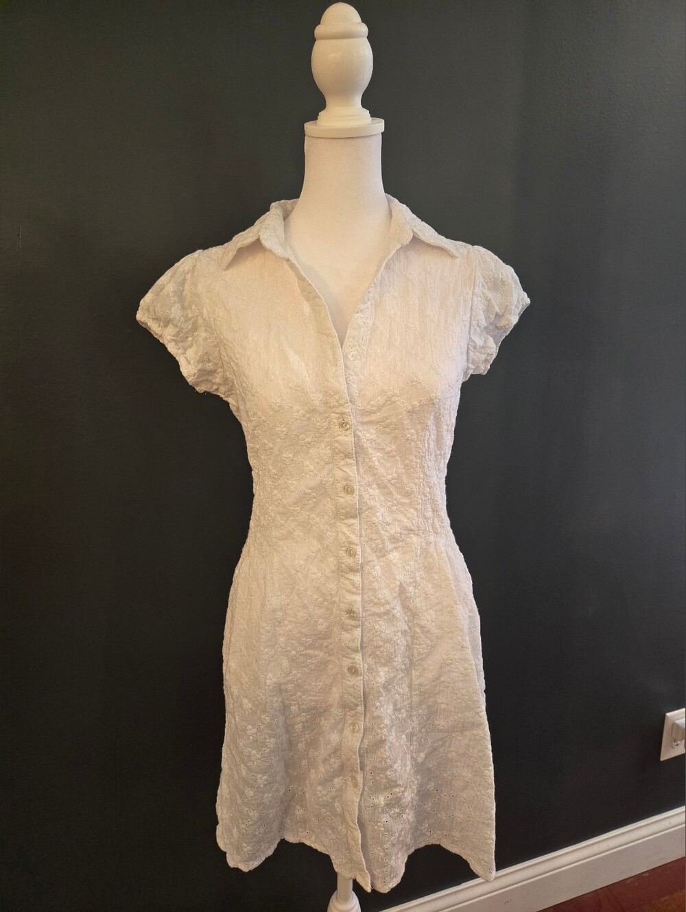 Sam & Max 100% Cotton Cottagecore White Eyelet Button-Front Mini Dress